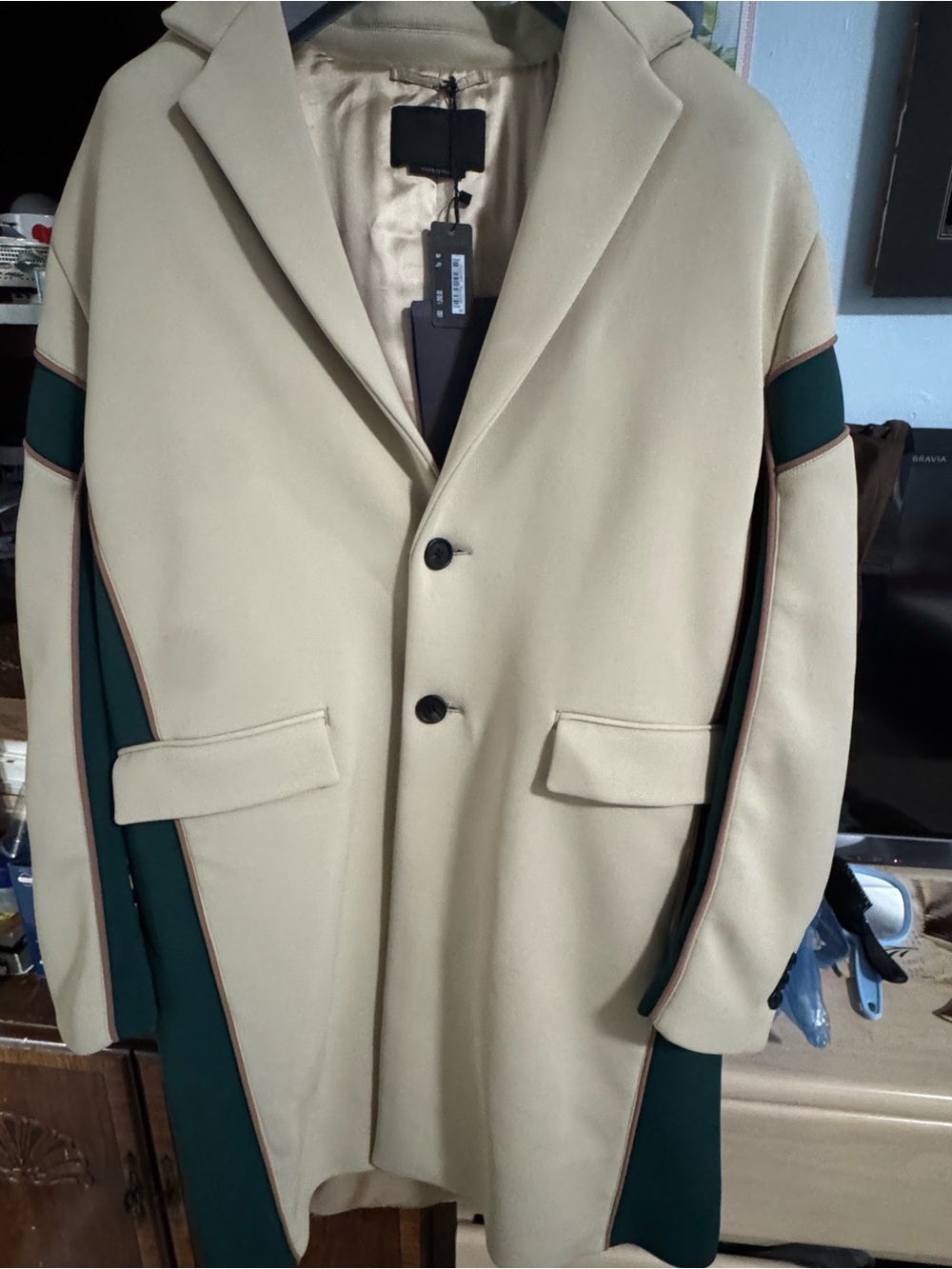 Prada Desert Beige and Bottiglia Green Coat